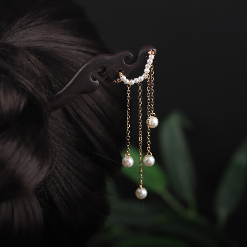 KarmaRipple's Ebony Shell Flower Pearl Tassel Blessing Hairpin p5