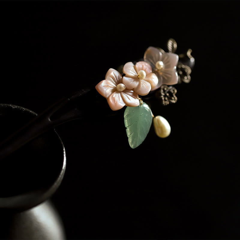 KarmaRipple's Ebony Shell Flower Leaves Blessing Hairpin p2