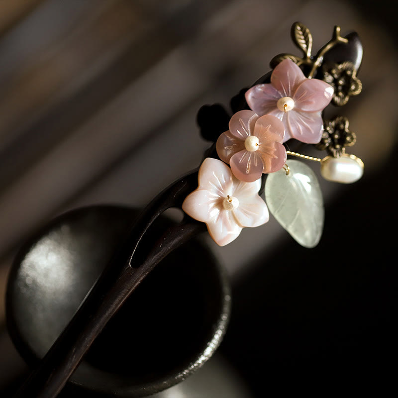 KarmaRipple's Ebony Shell Flower Leaves Blessing Hairpin p1