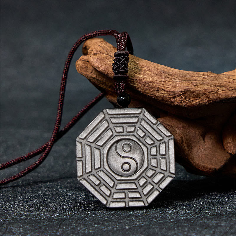 KarmaRipple's Silver Sheen Obsidian Bagua Yin Yang Symbol Protection Pendant Necklace p1