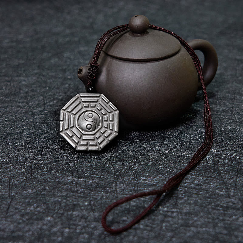 KarmaRipple's Silver Sheen Obsidian Bagua Yin Yang Symbol Protection Pendant Necklace p4