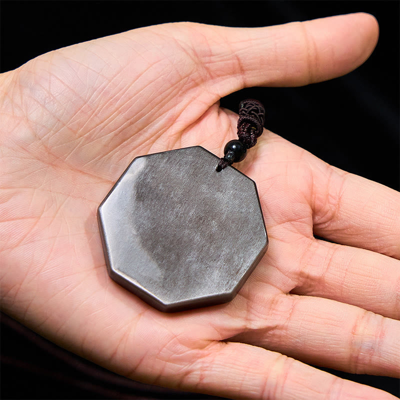 KarmaRipple's Silver Sheen Obsidian Bagua Yin Yang Symbol Protection Pendant Necklace p10