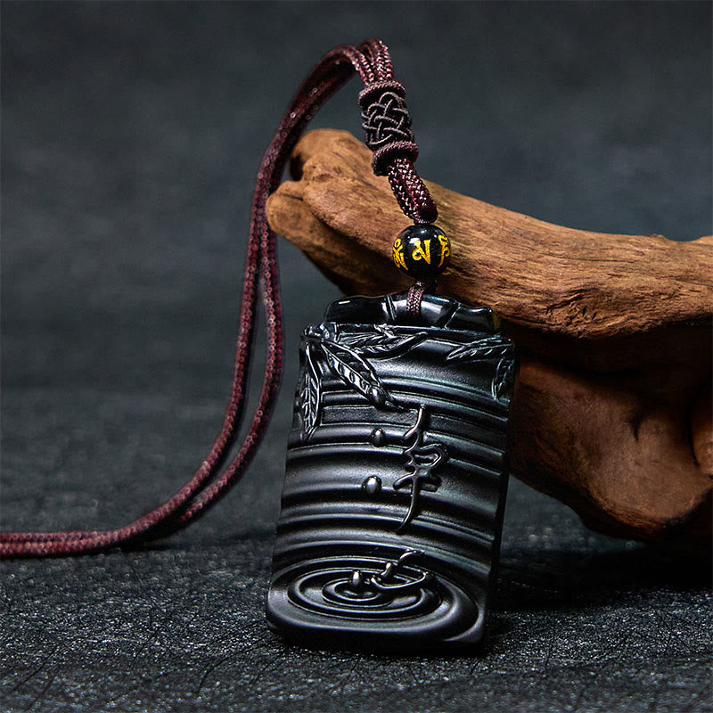 KarmaRipple's Authentic Black Obsidian Bamboo Fulfillment Pendant Necklace p14