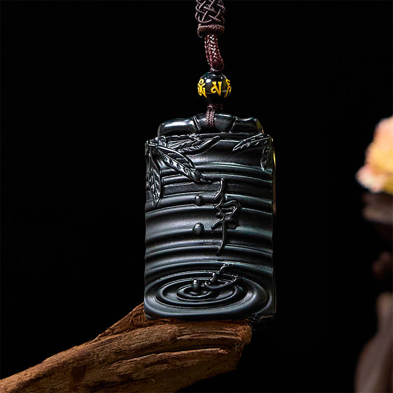 KarmaRipple's Authentic Black Obsidian Bamboo Fulfillment Pendant Necklace p2