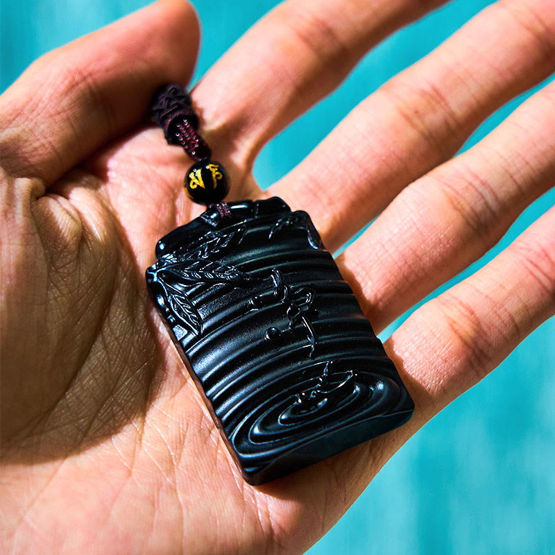 KarmaRipple's Authentic Black Obsidian Bamboo Fulfillment Pendant Necklace p10