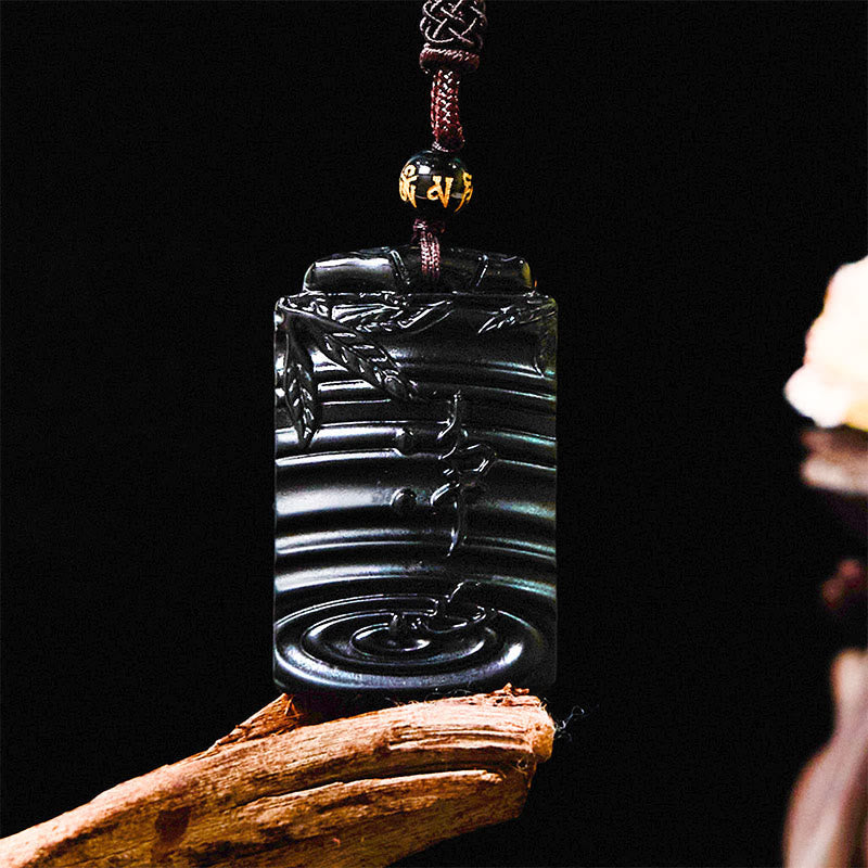 KarmaRipple's Authentic Black Obsidian Bamboo Fulfillment Pendant Necklace p9