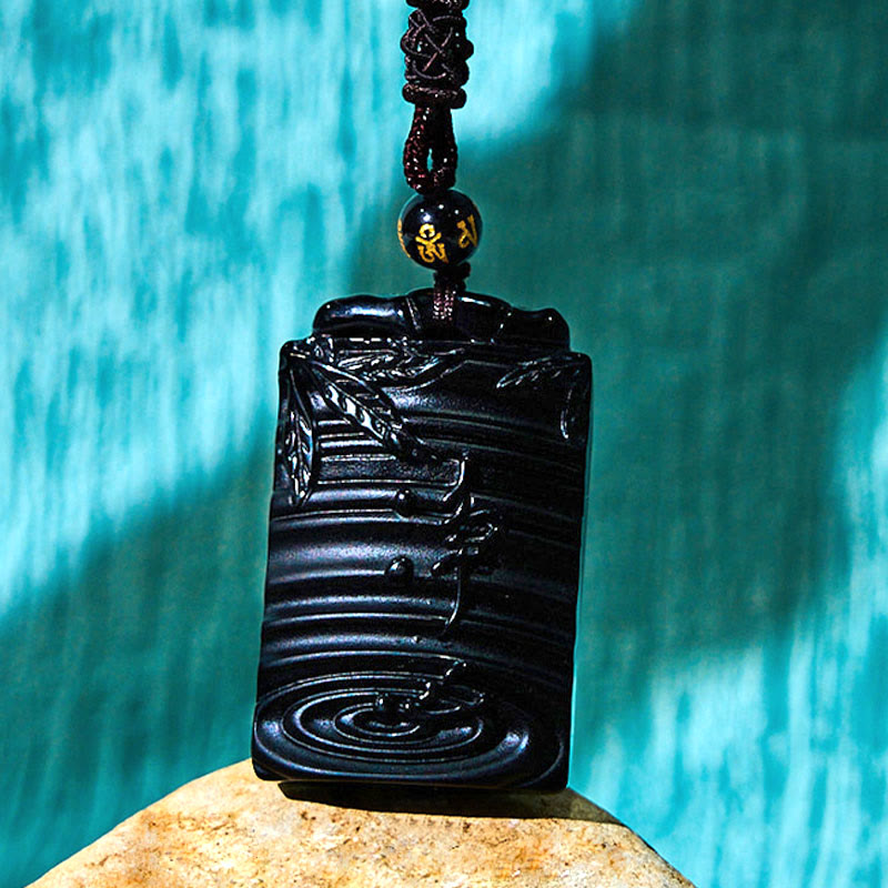 KarmaRipple's Authentic Black Obsidian Bamboo Fulfillment Pendant Necklace p12