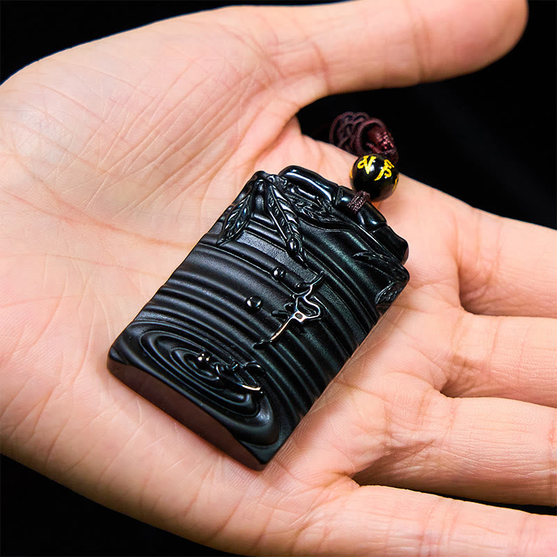 KarmaRipple's Authentic Black Obsidian Bamboo Fulfillment Pendant Necklace p5