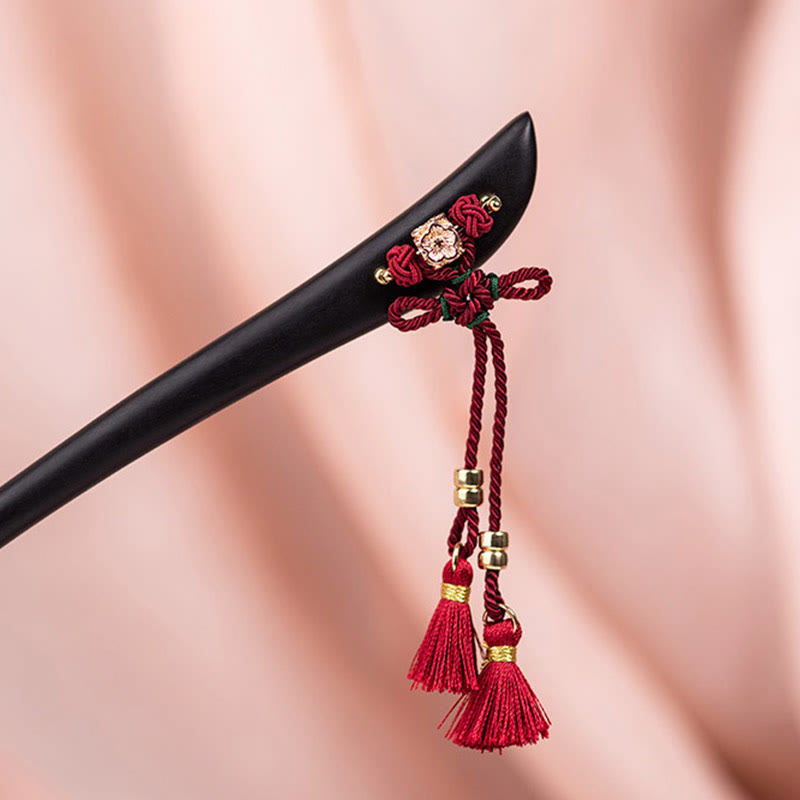 KarmaRipple's Ebony Red String Chinese Weave Tassel Protection Hairpin p12