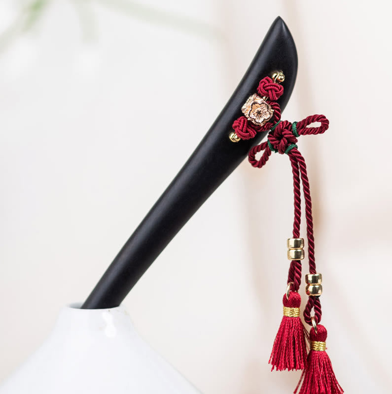 KarmaRipple's Ebony Red String Chinese Weave Tassel Protection Hairpin p4
