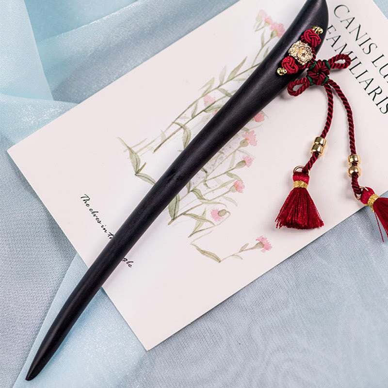 KarmaRipple's Ebony Red String Chinese Weave Tassel Protection Hairpin p10