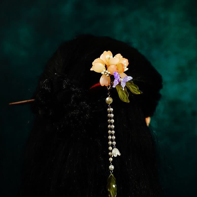 KarmaRipple's Grain Wood Liuli Lily Of The Valley Flowers Pearl Tassels Purity Hairpin p8