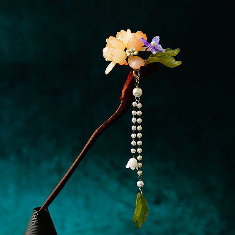 KarmaRipple's Grain Wood Liuli Lily Of The Valley Flowers Pearl Tassels Purity Hairpin p2