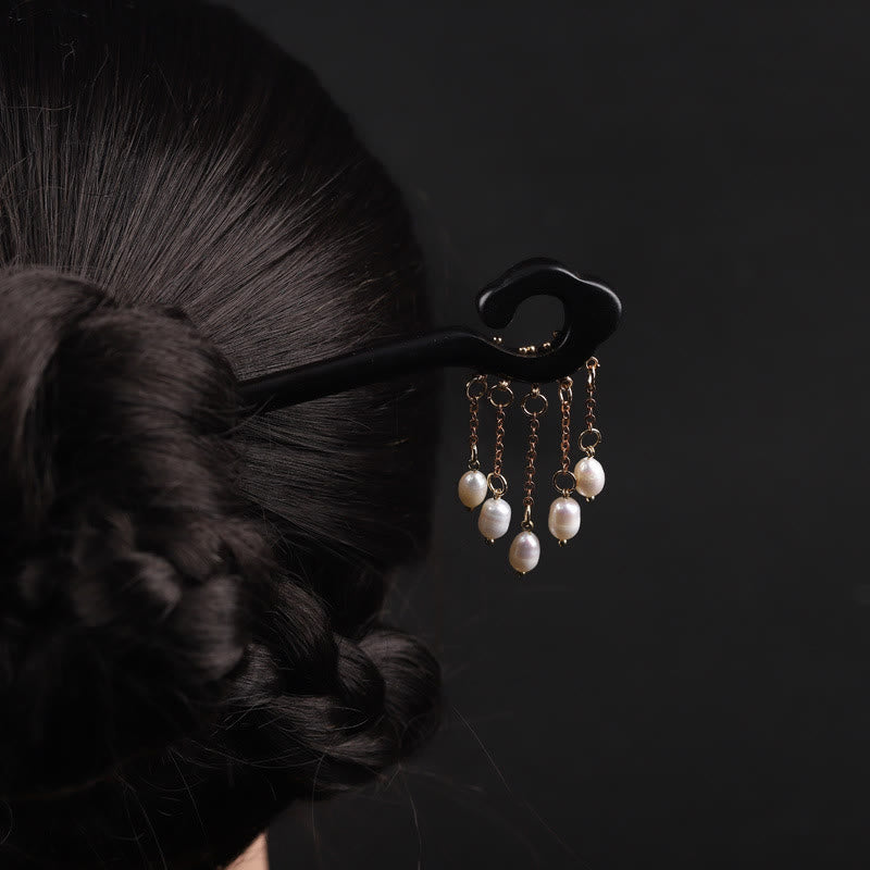 KarmaRipple's Ebony Auspicious Cloud Pearl Tassel Protection Hairpin p1