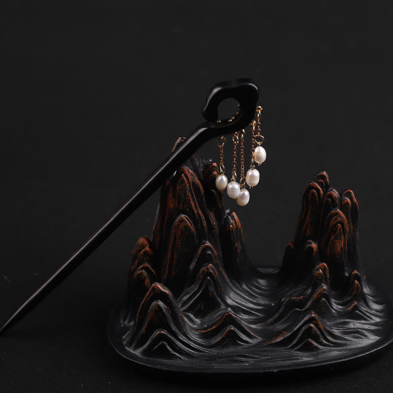 KarmaRipple's Ebony Auspicious Cloud Pearl Tassel Protection Hairpin p9