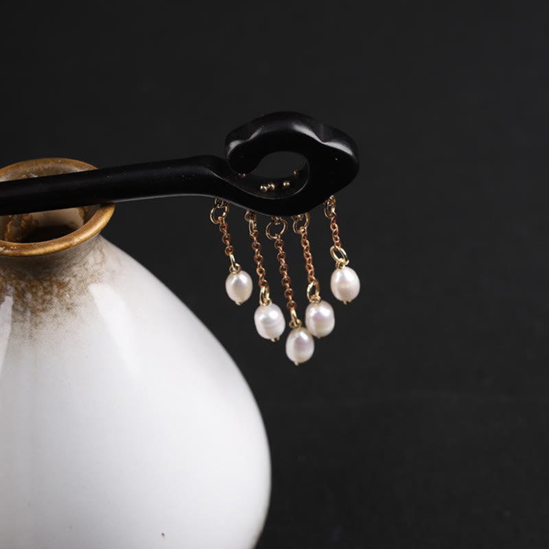 KarmaRipple's Ebony Auspicious Cloud Pearl Tassel Protection Hairpin p3
