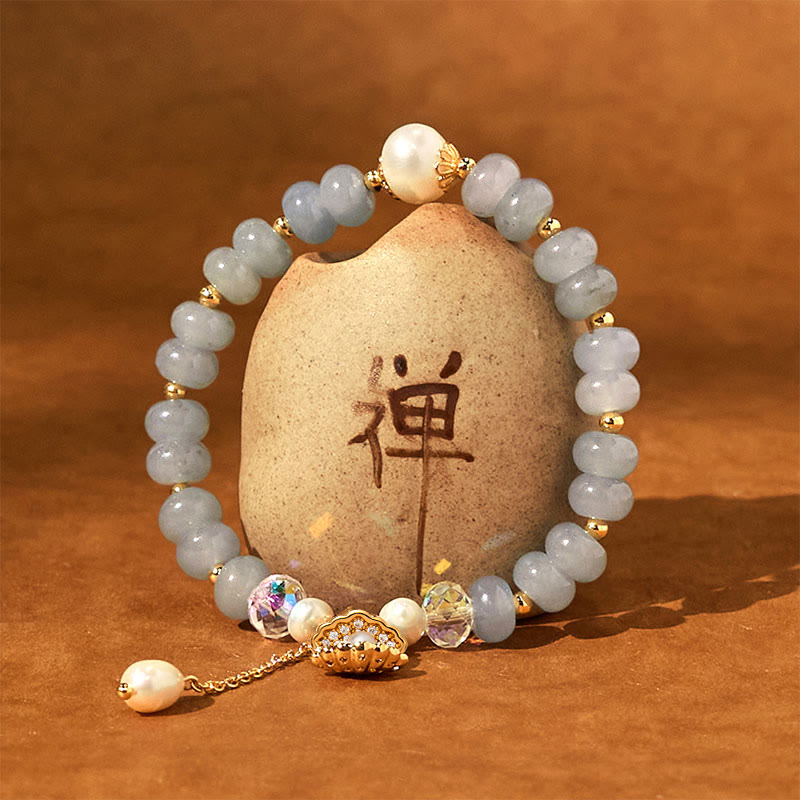 KarmaRipple's Authentic Aquamarine Pearl Shell Balancing Bead Bracelet p7