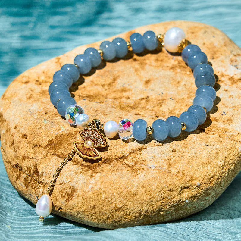 KarmaRipple's Authentic Aquamarine Pearl Shell Balancing Bead Bracelet p1