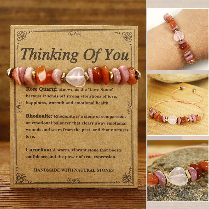 KarmaRipple's Thinking Of You Rose Quartz Rhodonite Carnelian Relationships Bracelet p1
