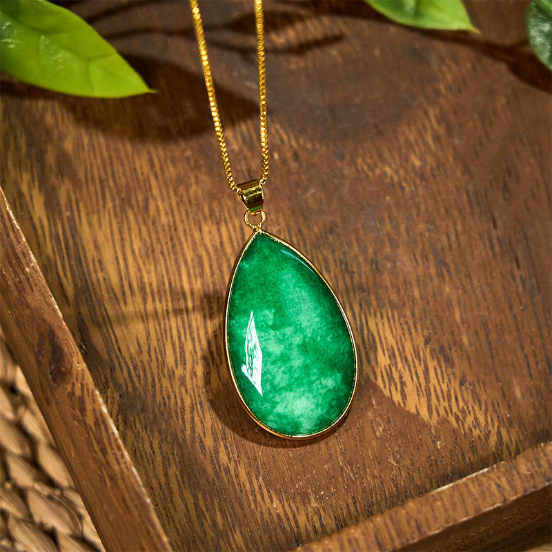 KarmaRipple's Green Jade Water Drop Pattern Abundance Pendant Necklace p3