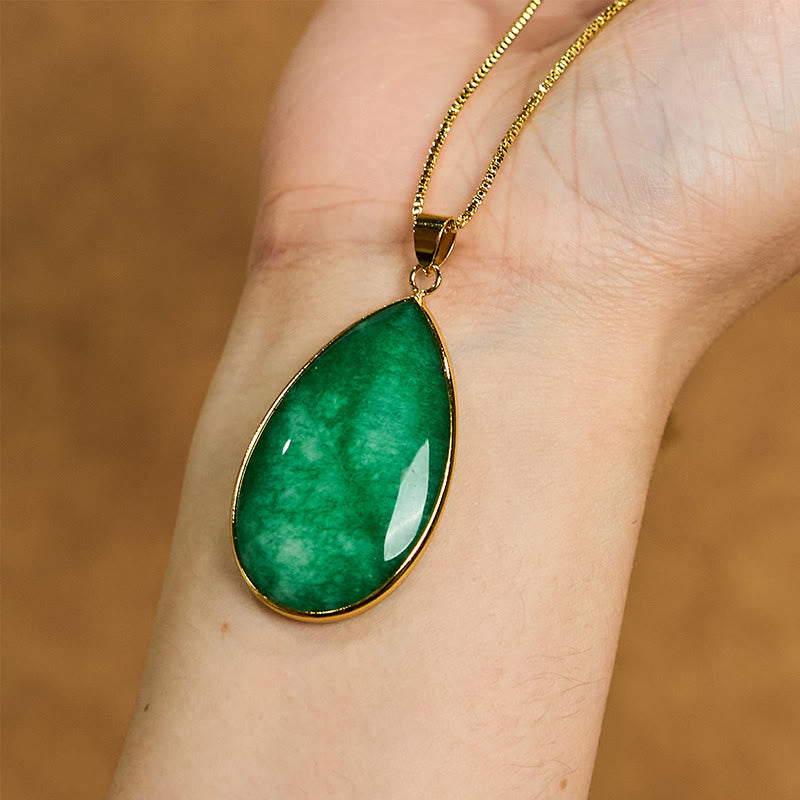 KarmaRipple's Green Jade Water Drop Pattern Abundance Pendant Necklace p5