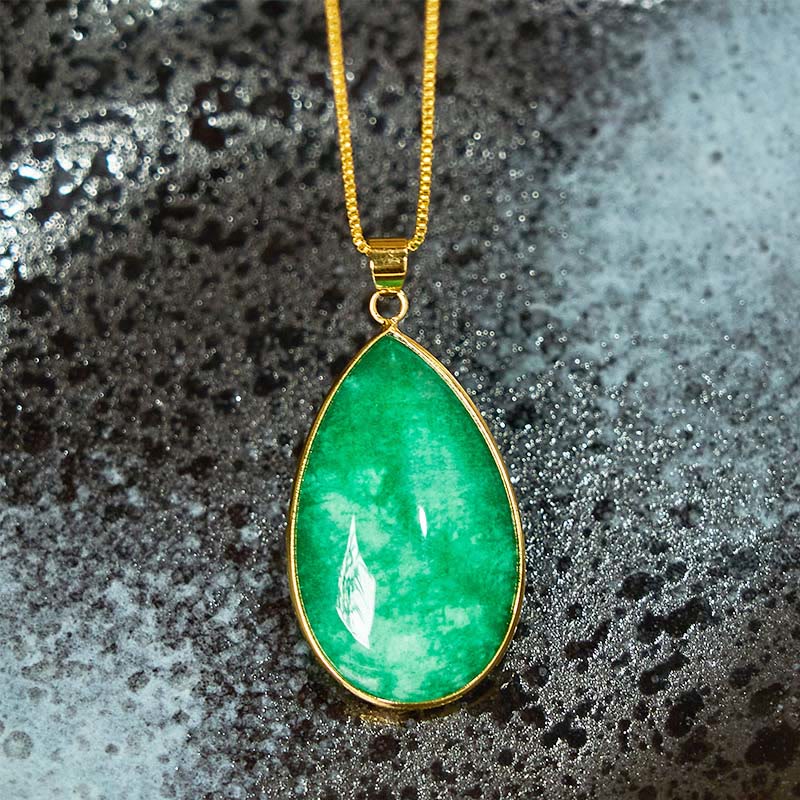 KarmaRipple's Green Jade Water Drop Pattern Abundance Pendant Necklace p4