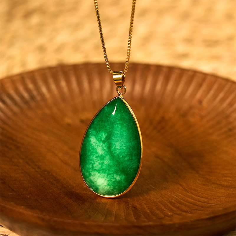 KarmaRipple's Green Jade Water Drop Pattern Abundance Pendant Necklace p6