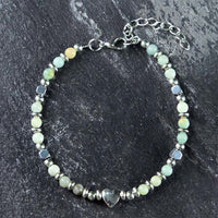 KarmaRipple's Authentic Stone Amazonite Amethyst Lazurite Rose Quartz Heart Positive Balance Bracelet