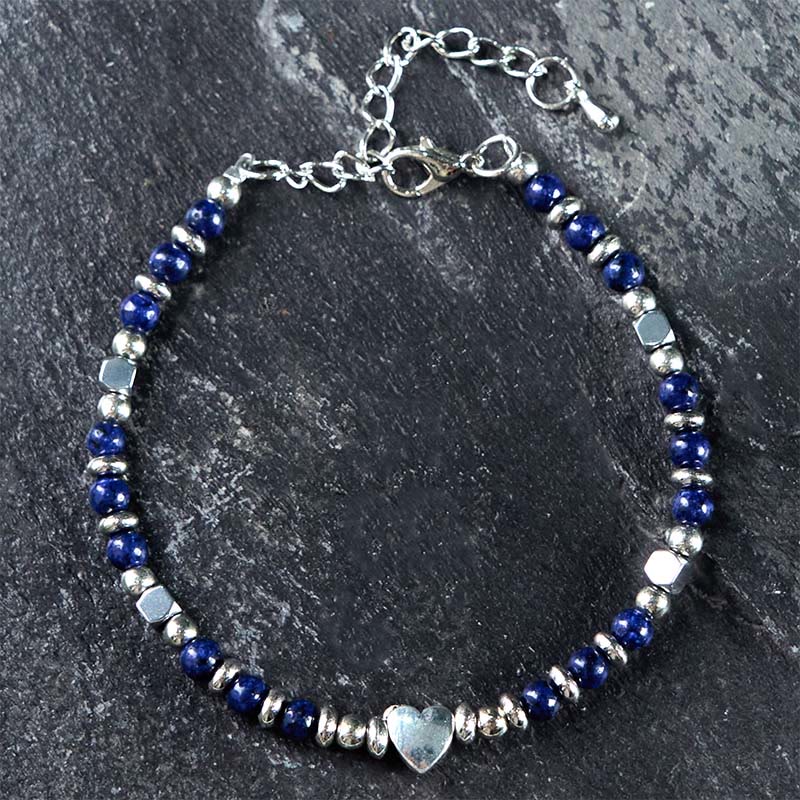 KarmaRipple's Authentic Stone Amazonite Amethyst Lazurite Rose Quartz Heart Positive Balance Bracelet p28