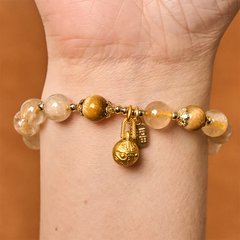 KarmaRipple's Authentic Rutilated Quartz Fu Character Metal Swallowing Beast Auspiciousness Bracelet p8