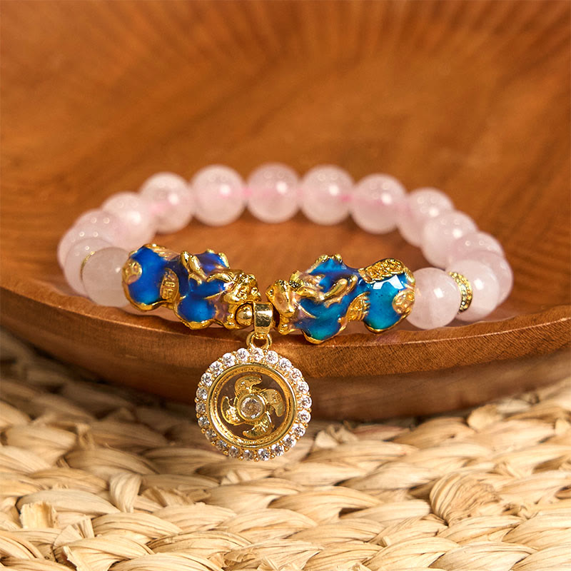 KarmaRipple's Pink Gemstone Color Change Double PiXiu Cyclone Talisman Warmth Bracelet p1