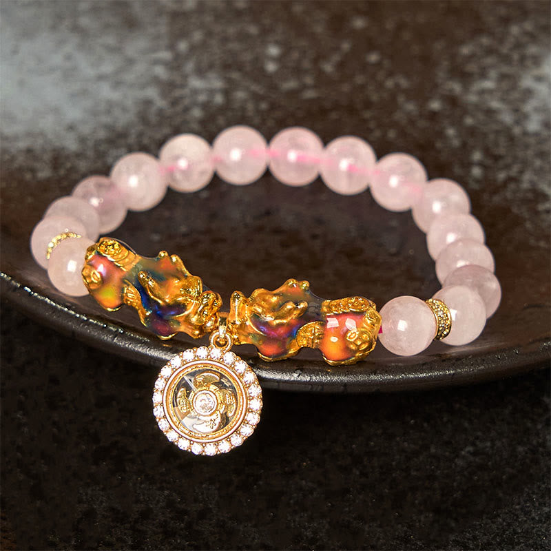 KarmaRipple's Pink Gemstone Color Change Double PiXiu Cyclone Talisman Warmth Bracelet p9