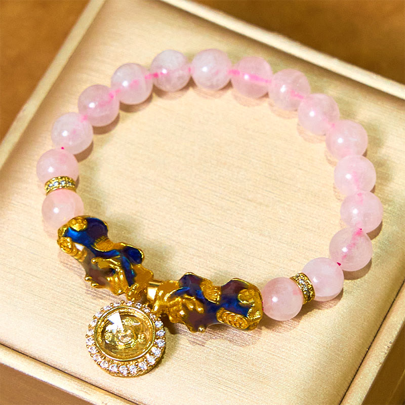KarmaRipple's Pink Gemstone Color Change Double PiXiu Cyclone Talisman Warmth Bracelet p2
