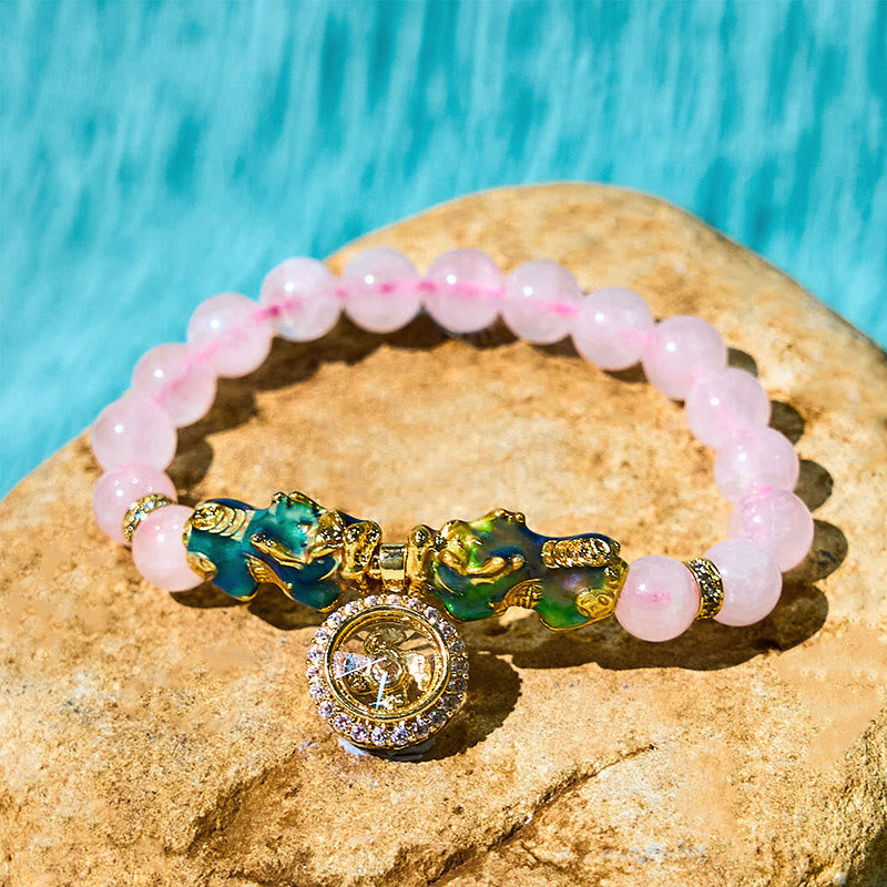 KarmaRipple's Pink Gemstone Color Change Double PiXiu Cyclone Talisman Warmth Bracelet p7