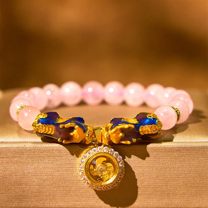KarmaRipple's Pink Gemstone Color Change Double PiXiu Cyclone Talisman Warmth Bracelet p3