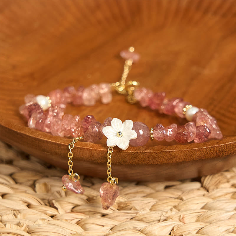 KarmaRipple's Authentic Strawberry Quartz Green Strawberry Quartz Super Seven Gemstone Flower Balancing Bracelet p17