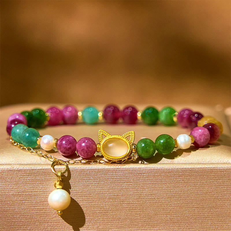 KarmaRipple's Colorful Tourmaline Fortunate Cat Positive Bracelet p5