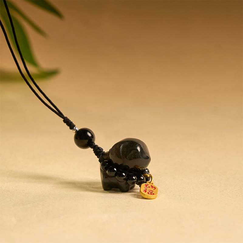 KarmaRipple's KarmaRipple Silver Sheen Obsidian Puppy Dog Fu Character Protection Pendant Phone Hanging Decoration p6