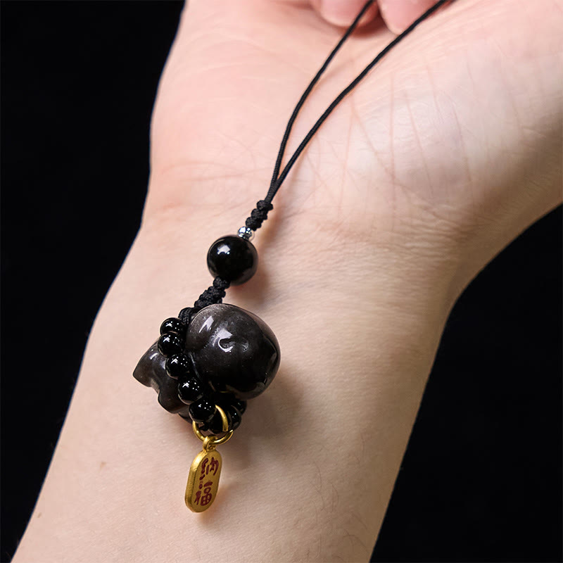 KarmaRipple's KarmaRipple Silver Sheen Obsidian Puppy Dog Fu Character Protection Pendant Phone Hanging Decoration p5
