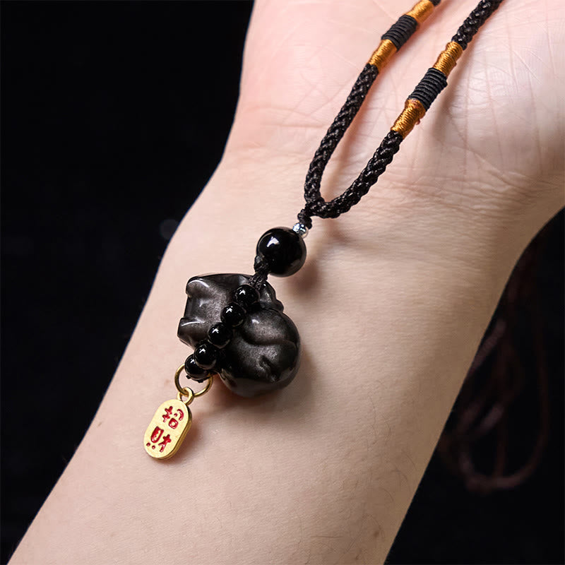 KarmaRipple's KarmaRipple Silver Sheen Obsidian Puppy Dog Fu Character Protection Pendant Phone Hanging Decoration p15