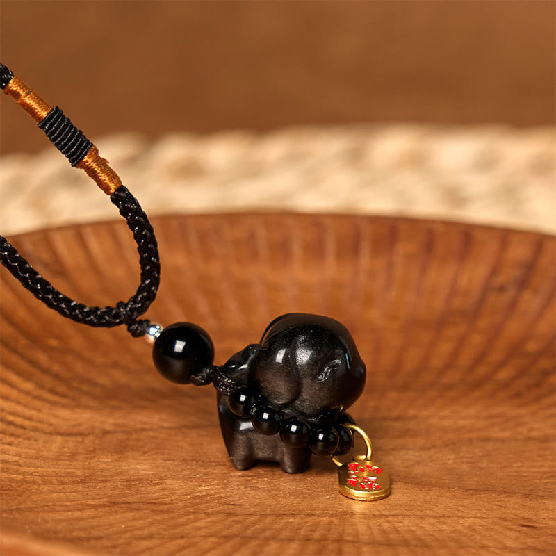 KarmaRipple's KarmaRipple Silver Sheen Obsidian Puppy Dog Fu Character Protection Pendant Phone Hanging Decoration p18