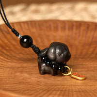 KarmaRipple's KarmaRipple Silver Sheen Obsidian Puppy Dog Fu Character Protection Pendant Phone Hanging Decoration