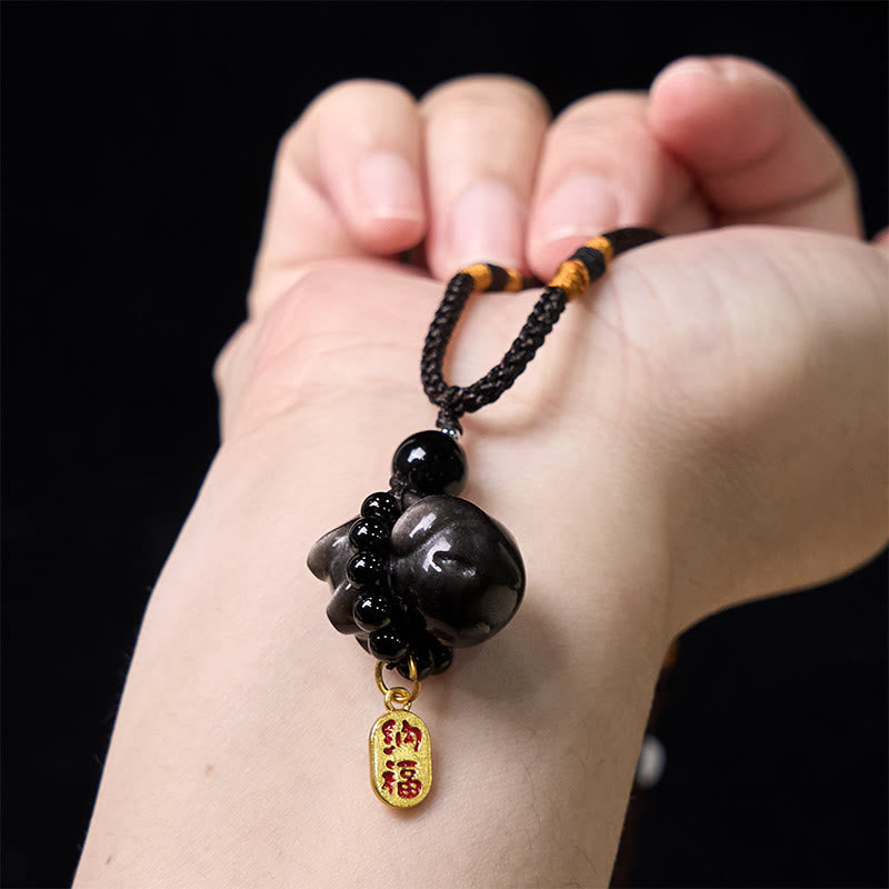 KarmaRipple's KarmaRipple Silver Sheen Obsidian Puppy Dog Fu Character Protection Pendant Phone Hanging Decoration p14
