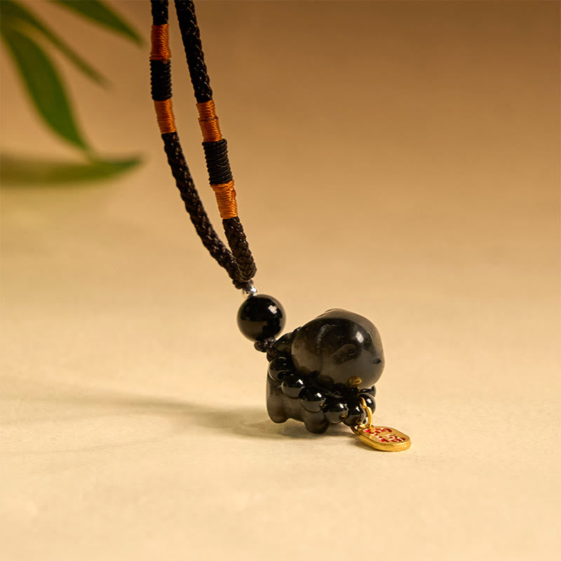 KarmaRipple's KarmaRipple Silver Sheen Obsidian Puppy Dog Fu Character Protection Pendant Phone Hanging Decoration p12