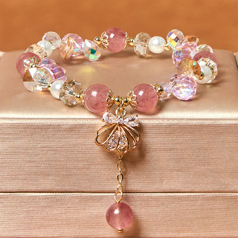 KarmaRipple's Authentic Strawberry Quartz Pearl Shell Positive Bracelet p1