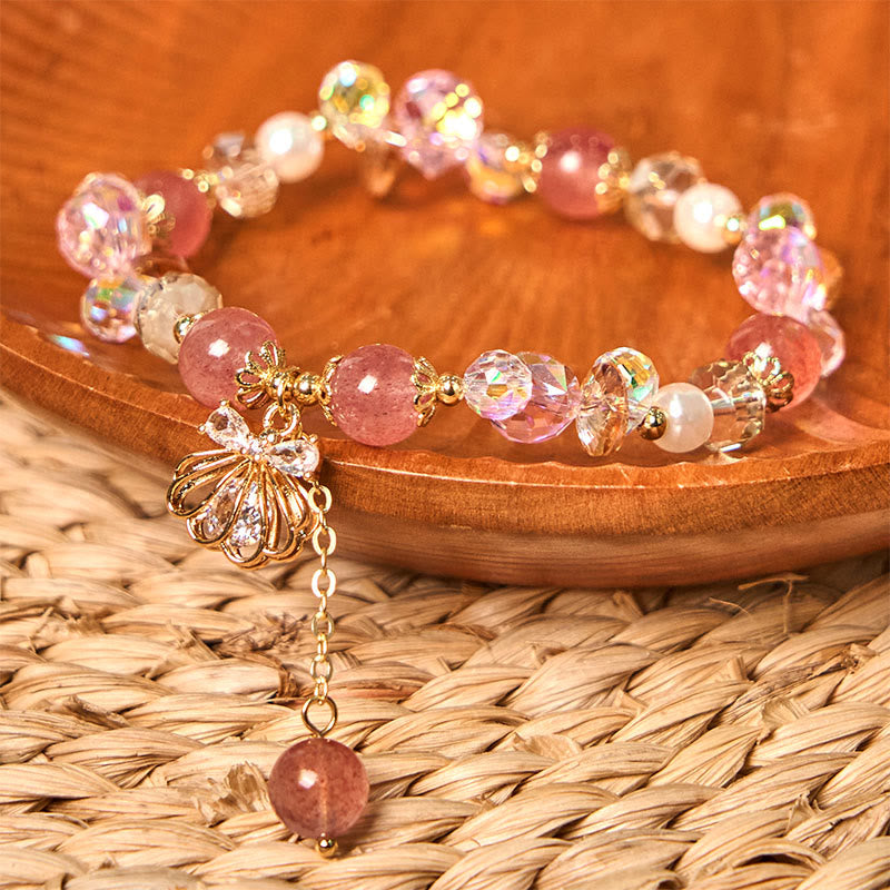 KarmaRipple's Authentic Strawberry Quartz Pearl Shell Positive Bracelet p3
