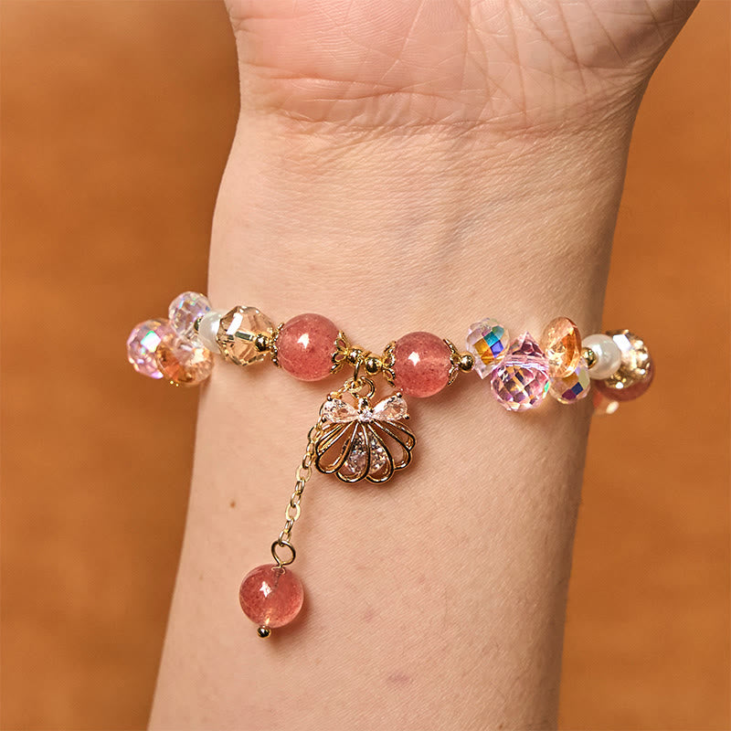 KarmaRipple's Authentic Strawberry Quartz Pearl Shell Positive Bracelet p5