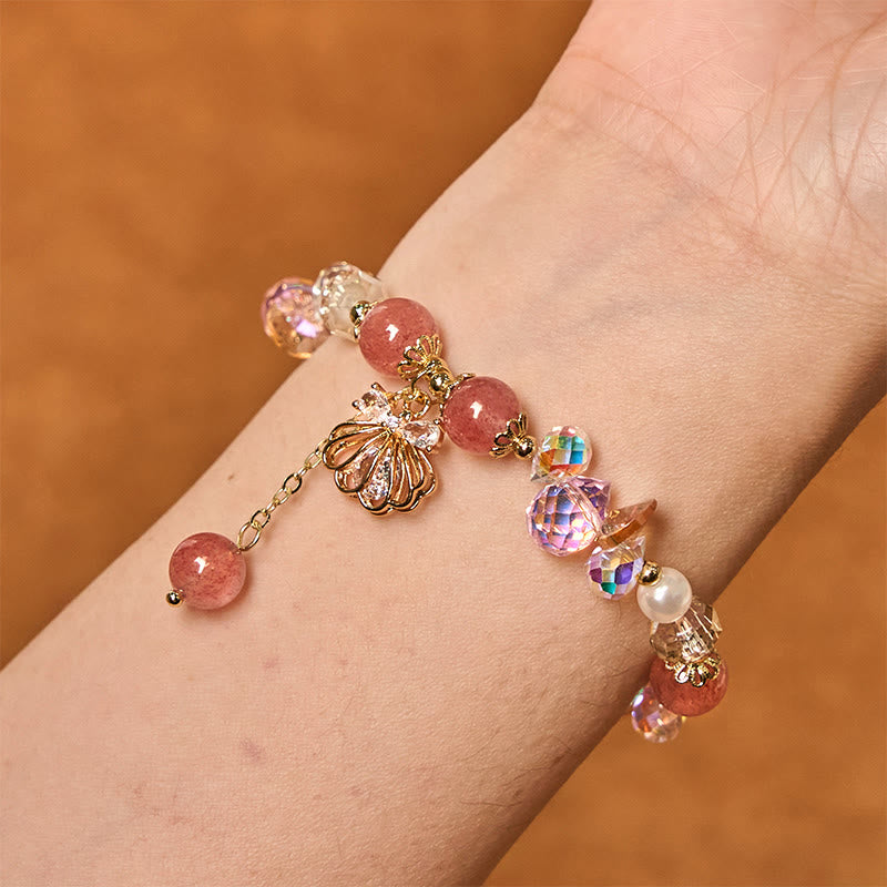 KarmaRipple's Authentic Strawberry Quartz Pearl Shell Positive Bracelet p4