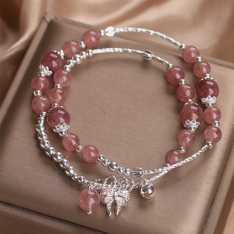 KarmaRipple's Authentic Strawberry Quartz Bow-knot Rosette Talisman Balancing Double Wrap Bracelet p7