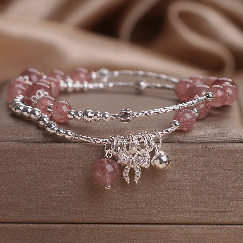 KarmaRipple's Authentic Strawberry Quartz Bow-knot Rosette Talisman Balancing Double Wrap Bracelet p2